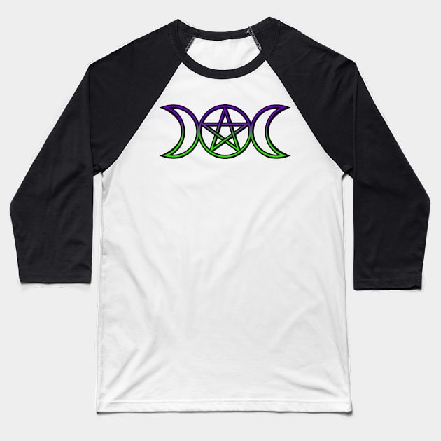 Triple Moon Goddess Purple Green Baseball T-Shirt by RavenWake